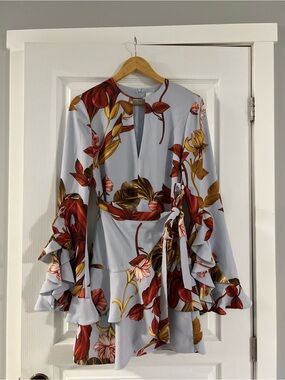 C/MEO Collective Pale Blue Dress with Red and Yellow Floral Motif